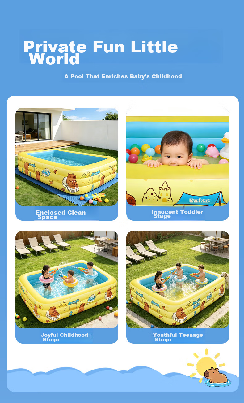 Bestway JD Exclusive Inflatable Swimming Pool Indoor Outdoor Thickened Foldable Kids Toy Blue Frog 2.6m 3