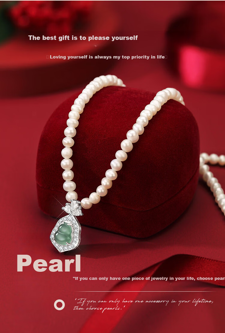 Elegant Freshwater Pearl Fortune Necklace with Jade Gourd Pendant Premium Jewelry Birthday Gift for Girlfriend Mom Elders 1