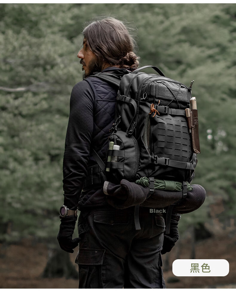 MARDINGTOP Men's Large Capacity Backpack Outdoor Tactical Travel Camping Bag [Black Cyclone] Black - 35L 22