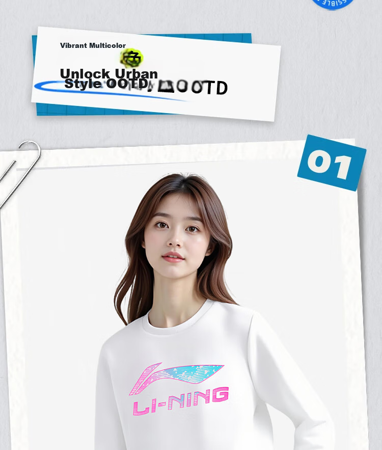 LI-NING Women's Long Sleeve Sports Sweatshirt Comfortable Casual Pullover Crew Neck Loose Fit Top 5