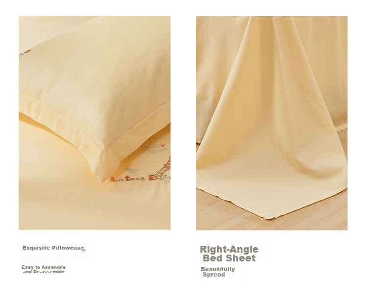 Fuanna Home Textile 4-Piece Bedding Set 60S Long-Staple Cotton Pure Cotton Sheet Duvet Cover Single/Double 203x229cm Yellow 12