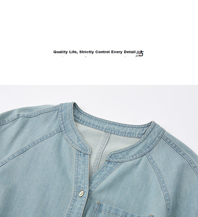 Demana [Denim Cloud Cotton] Spring V-Neck Belted Topstitch Loose Petite Women's Denim Dress 12