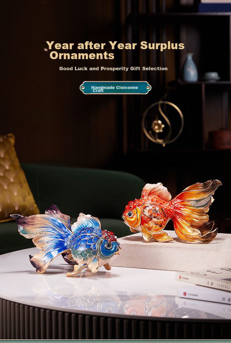 Nuoshiman, Year of The Ox Enamel Goldfish Ornament, Business Opening, Housewarming Gift, Moving Present, Living Room Office Wine Cabinet Decoratio 1