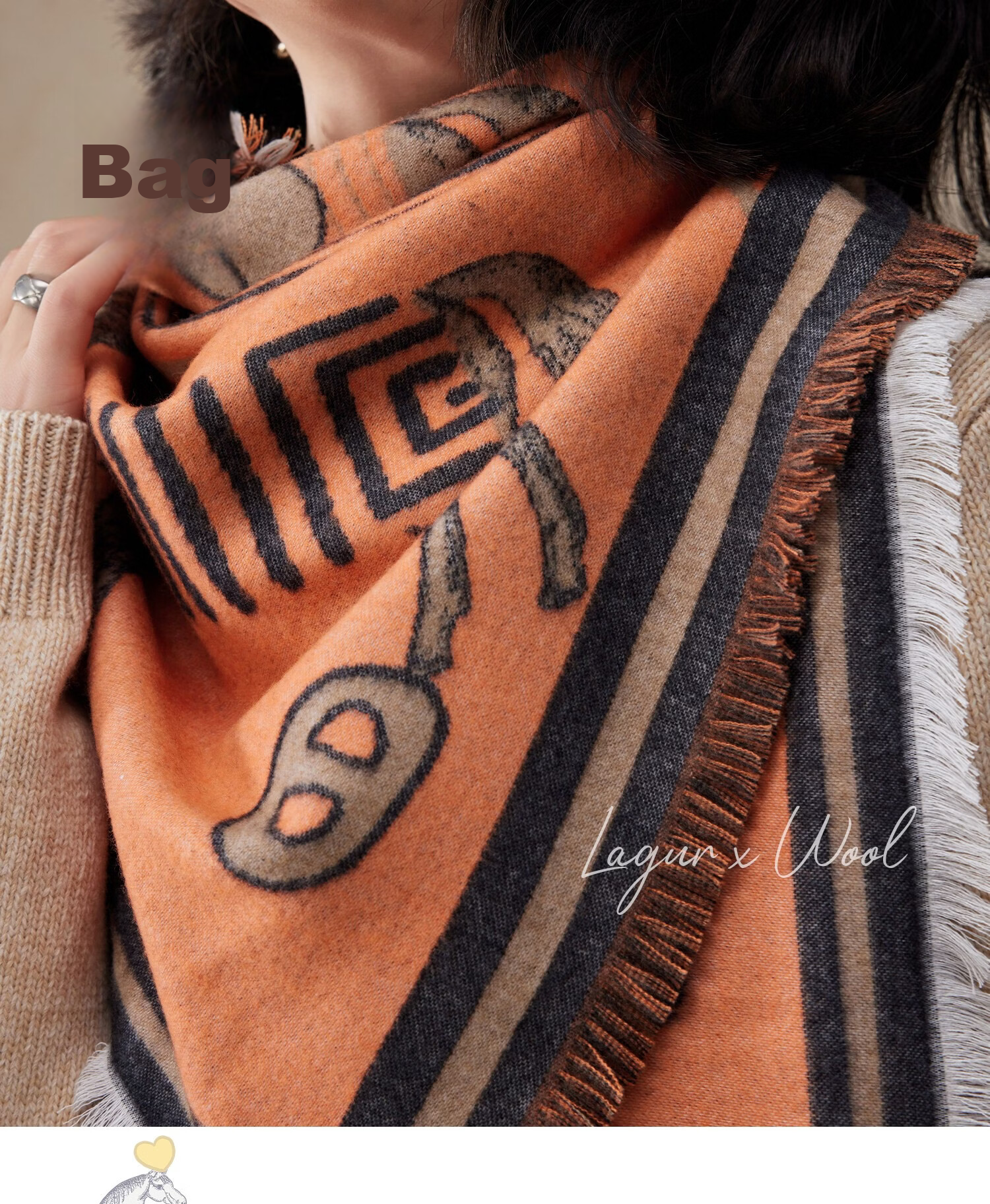 Lagur Minimalist Horse Fine Wool Blend Triangle Scarf Air Conditioning Room Shawl Versatile Women's Neck Warmer Minimalist Beige 44