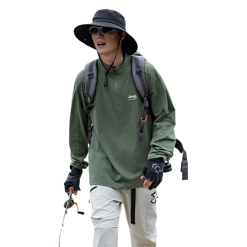 JEEP SPIRIT Men's Long Sleeve T-Shirt Spring Casual Sports Base Layer Outdoor Quick-Dry Top Cloud Gray XL
