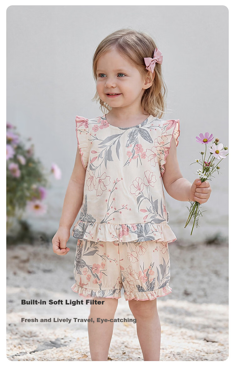 Babylove Baby Girl Summer Cotton Vest and Shorts Set Two-Piece Sweet Outfits Jiangnan Mist 6