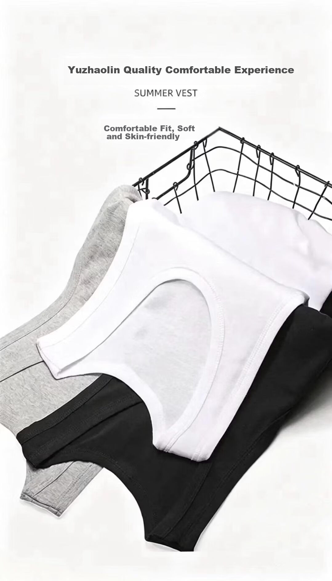 Yuzhaolin Men's Pure Cotton Vest Sleeveless Sports Tank Top Youth All Cotton White Undershirt Spring Summer 7