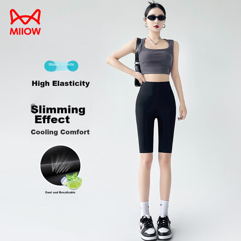 MiiOW Women's 5-Minute Summer Leggings New Yoga Sports Shark Pants Black 2XL