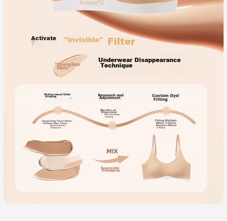 Meishianxuan Junior High School Girls Seamless Sports Bra Youth Development Anti-Shock Camisole Underwear for High School Girls Nude Pink Bra 4