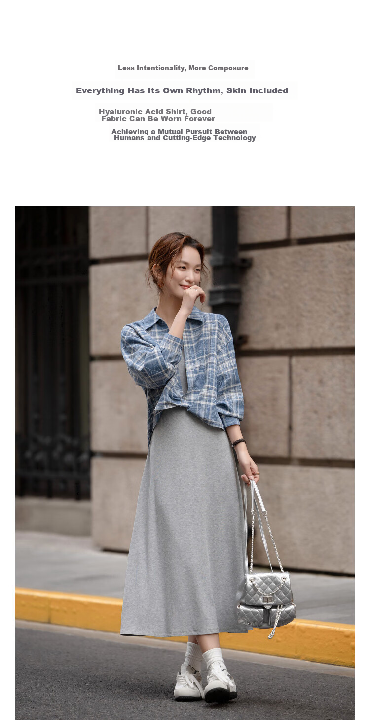 Demana [with Premium Hyaluronic Acid] Spring Fashion Faux Two-Piece Vest Knit Dress Plaid Shirt Women's Set 6