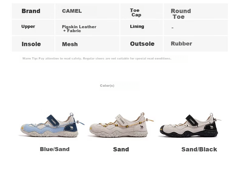 CAMEL Cute Outdoor Lightweight Breathable Mesh Magic Tape Casual Sandals L26M396025 Sand/Black 39 10