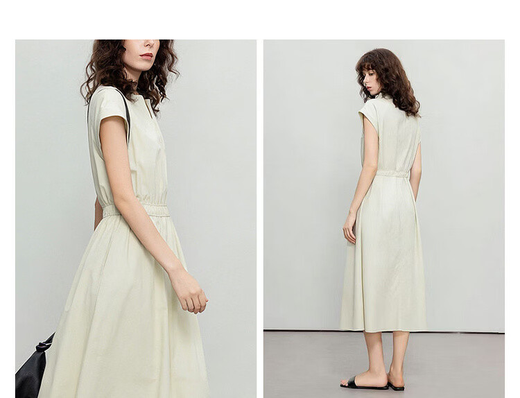Demana [Lyocell Cotton Blend] Summer Simple Style V-Neck Short Sleeve Waist-Cinched A-Line Slimming Work Dress for Women 9