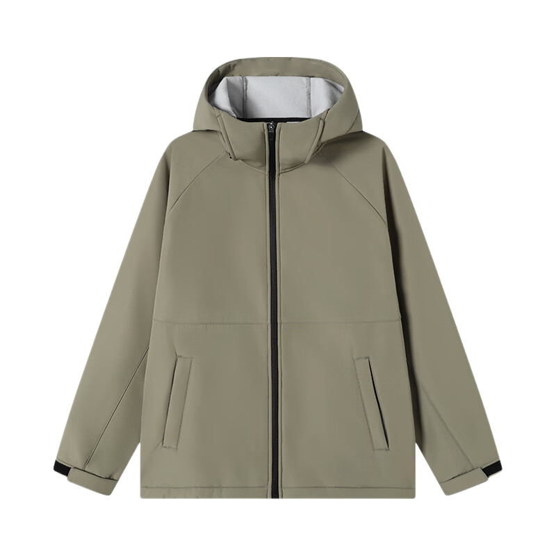JD Original Windproof And Waterproof Soft Shell Men's Jacket, Autumn New Casual Sports Jacket with Fleece Lining And Hood, Khaki Green, XL