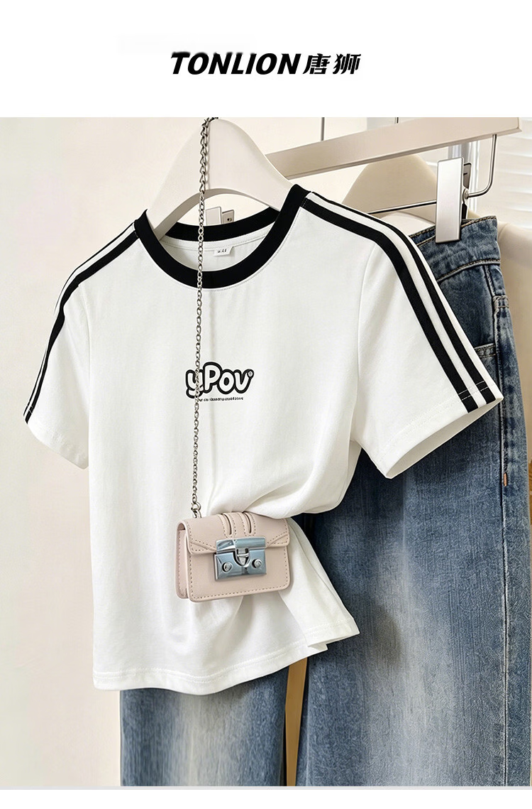 TonLion 2026 Summer New Couple Short Sleeve T-Shirt Unisex Shoulder Top Summer Trendy Short Sports Style 13