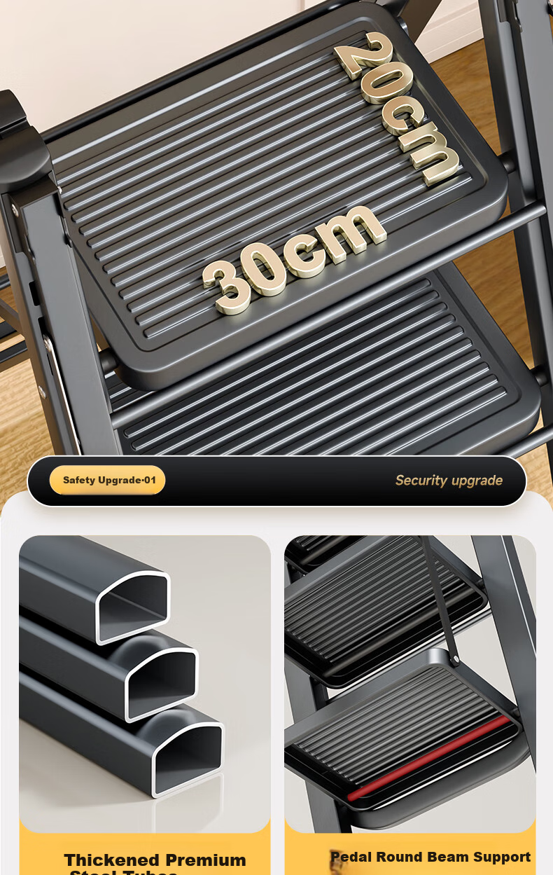Chuangshuo Household Ladder Clothes Drying Rack Folding Step Ladder Carbon Steel 4-Step Gray 5