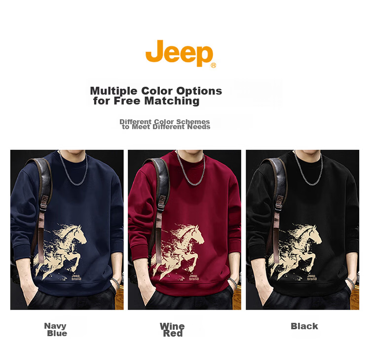 JEEP Men's High-End Loose Fit Sweatshirt Spring Autumn Base Layer Long Sleeve Top Trendy Men's Wear Navy Blue S 7