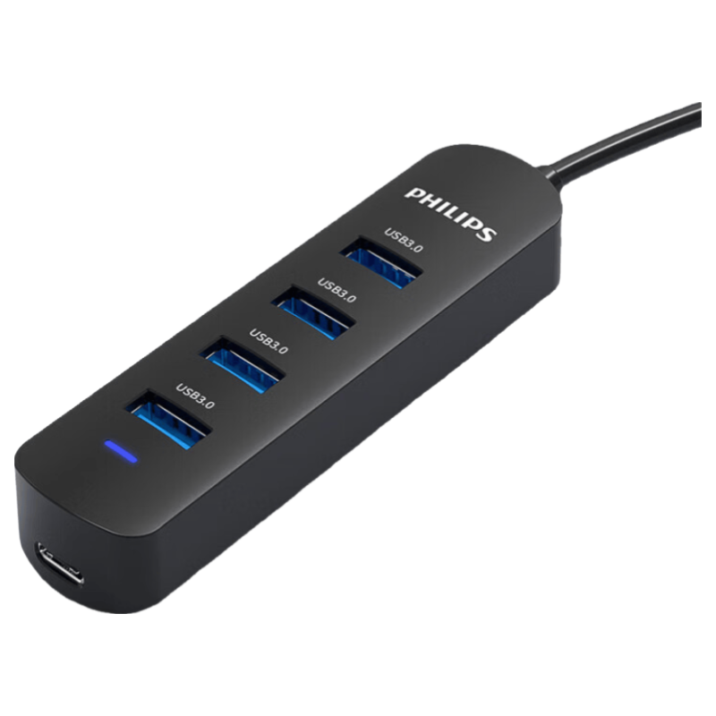 PHILIPS USB3.0 Hub Expansion Dock High-Speed 4-Port Hub Splitter Adapter for Laptops And Desktop Computers with Power Supply Port, 1.5 Meters