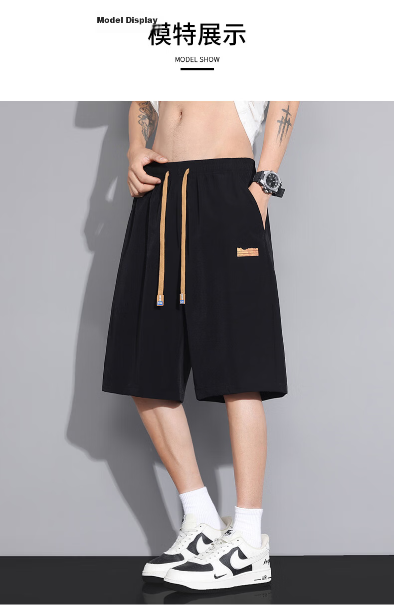 MULINSEN Men's Summer Cooling Lightweight Breathable Loose Fit Five-Point Casual Shorts Black M 14