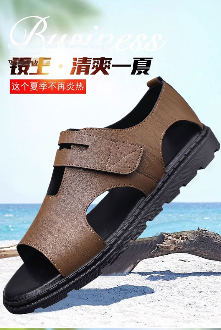 Jingzhenlianggong Men's Summer Sandals Dual-Use Slippers Non-Slip Soft Sole Beach Shoes Dark Brown [Lace-Up] Size 41 1