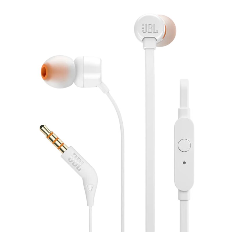 JBL T110 Wired Stereo In-Ear Headphones Earphones Computer Gaming Sports Headset for 3.5mm Devices White
