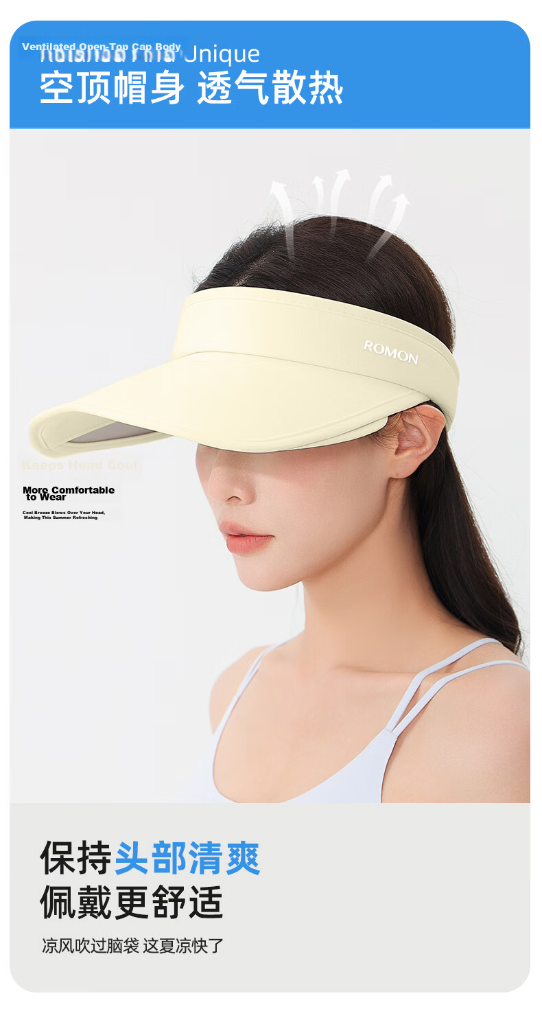 Romon Women's Sunscreen Hat UV Protection Retractable Wide Brim Sunshade Open Top Sun Hat 7