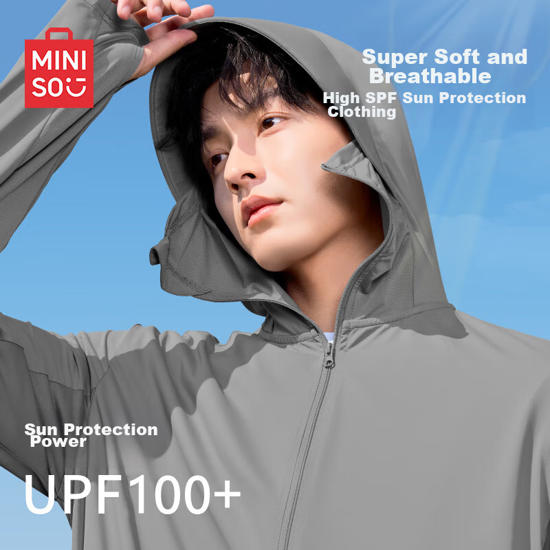 MINISO Men's UV Protection Sun Protection Ice Silk Hooded Outdoor Fishing Cycling Breathable Lightweight Sun Protection Jacket Z Dark Gray 3XL