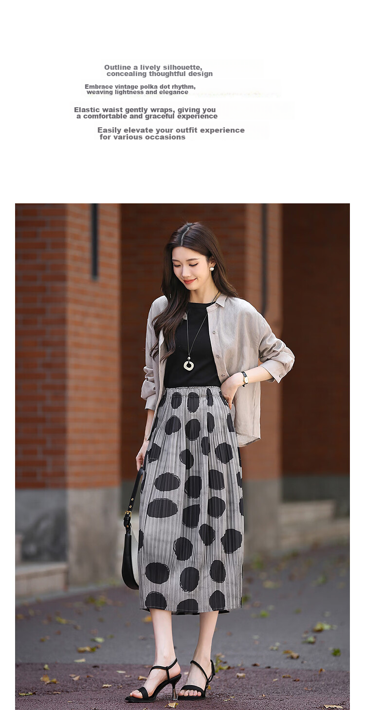 Demana Vintage Overture Spring Elastic Waist Polka Dot Print Balloon Lantern Irregular Pleated Women's Skirt 6