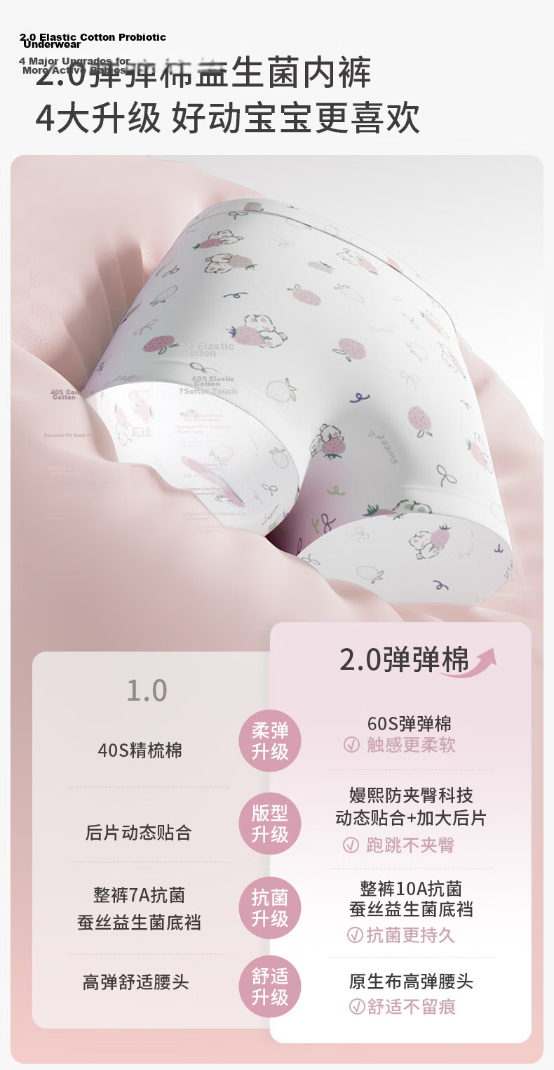 EMXEE Kids Underwear Elastic Cotton Class A Breathable Infant Toddler Antibacterial Girls Boxer Briefs 2-Pack 5