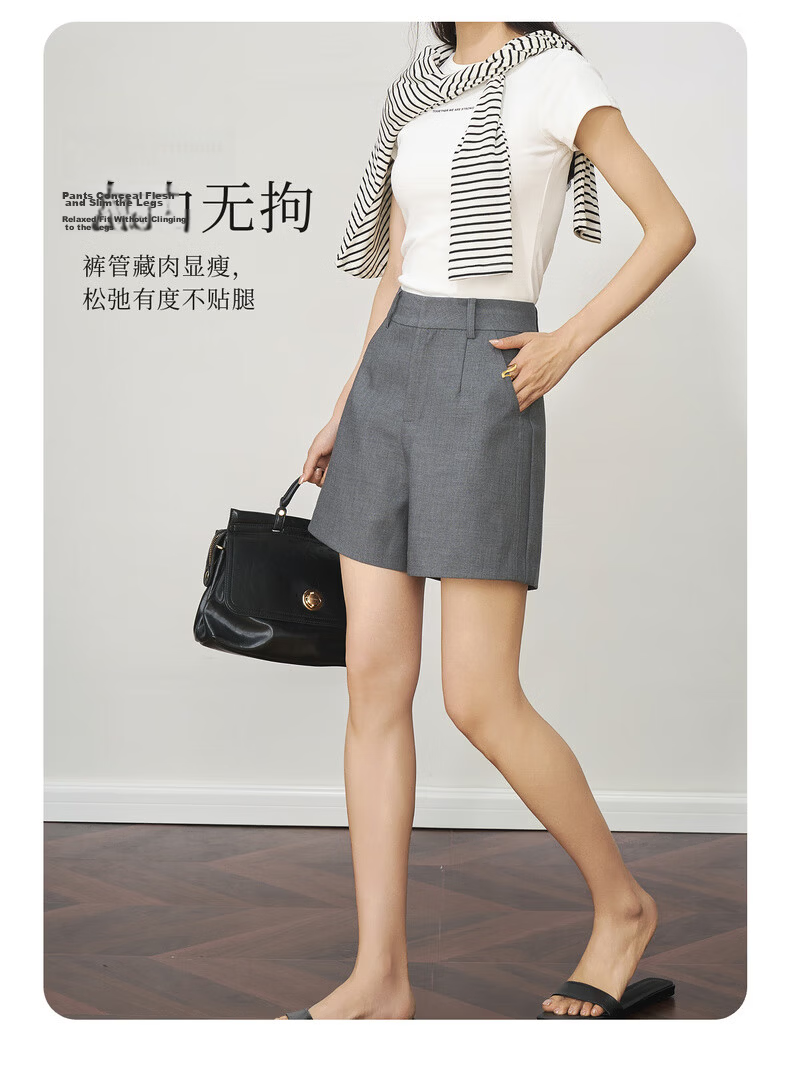 Olrain Eurielle Gray Blazer Shorts Women's Summer High Waist Korean Style Petite Hot Wind Pants Gray XL 7