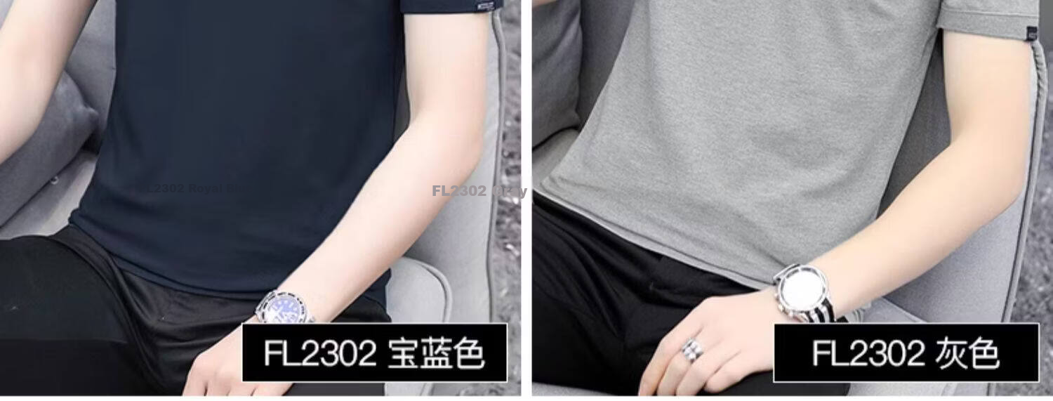 PLAYBOY Men's Summer Short Sleeve Polo Shirt Business Collar Solid Gray Simple Design 13