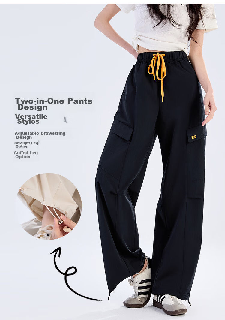 Women's Free Style Cargo Pants Summer Thin 2026 New High Waist Slimming Curved Knife Casual Hiking Loose Wide Leg Paratrooper Pants 8
