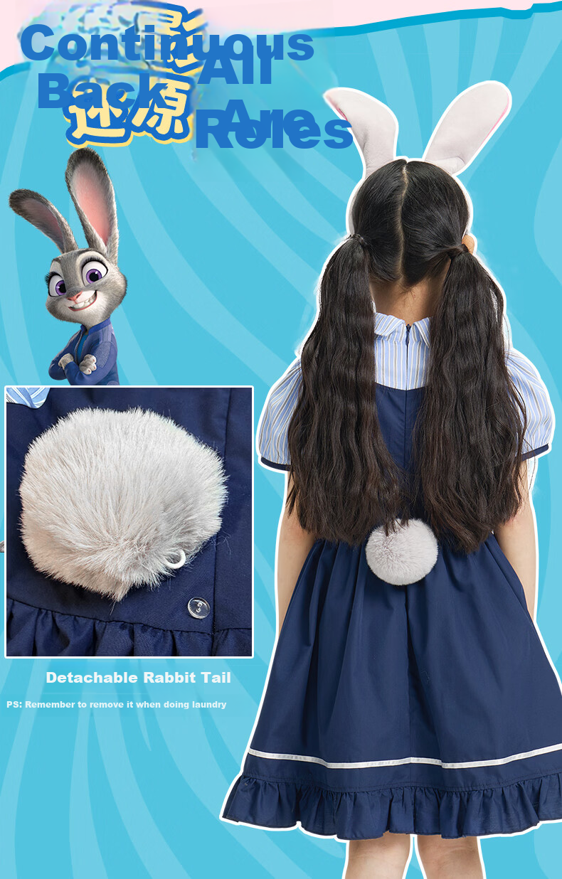 Disney Zootopia 2026 Summer Sam Style Girls' Bunny Cosplay Short Sleeve Dress 140 CM 6