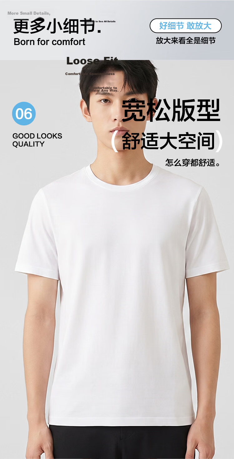 Hodohome Men's Soft Cotton Basic T-Shirt Round Neck Short Sleeve White Solid Color Simple Fashion White 170 8