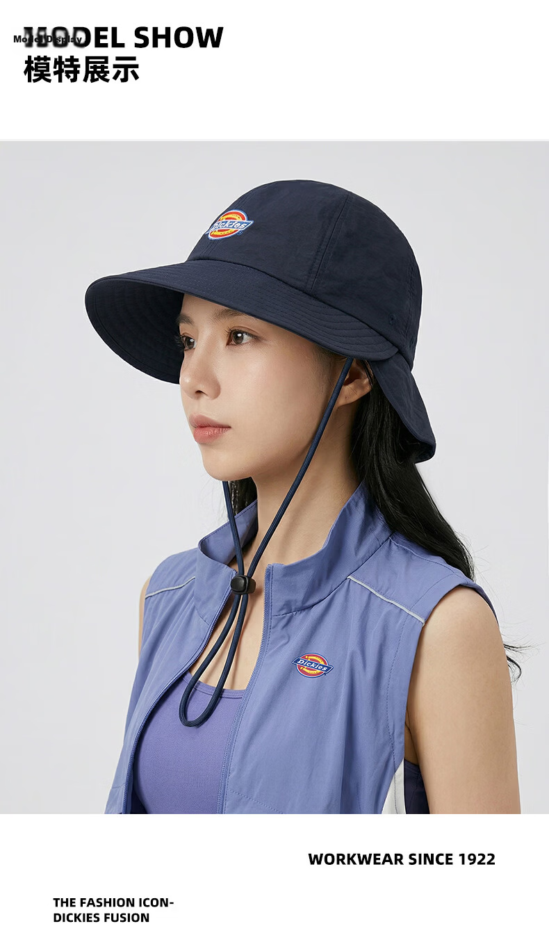 Dickies New Solid Color Double Brim Sunshade Fisherman Hat Unisex Couple Large Brim Breathable Sun Protection Hiking Cap Blue 8