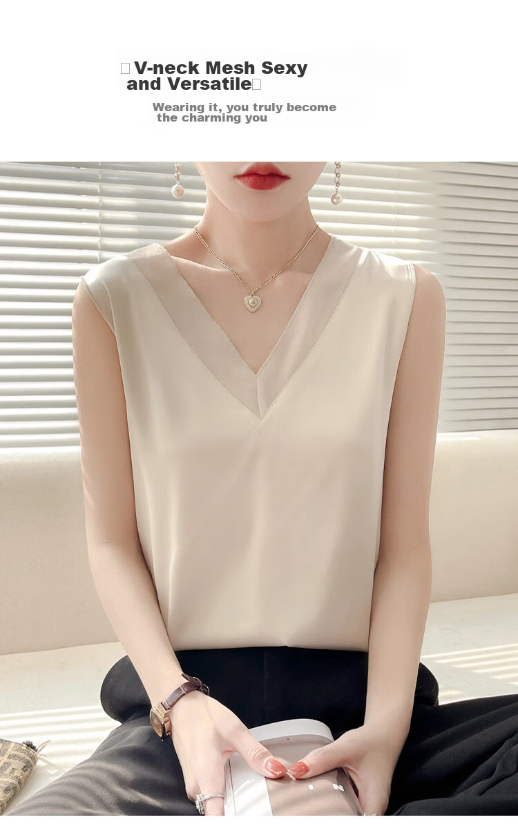 GUJIN V-Neck Premium Ice Silk Camisole Women's Innerwear Blazer Base Layer Vest Imitation Silk Satin Elegant Loose Fit Top 2
