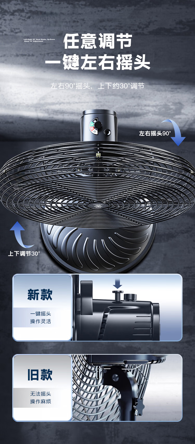 DIAMOND Industrial Electric Fan Copper Wire Motor Powerful Floor Fan High Power Commercial Factory Workshop School Standing Oscillating Bull Horn Fan Model 500 Plastic Steel Blades Three-Speed Knob 5