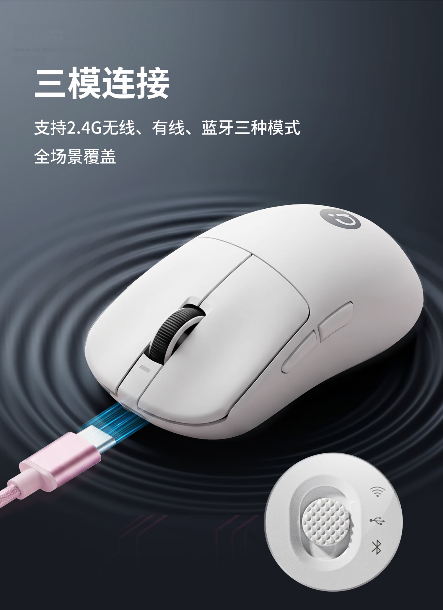ASUS A-Dou A9 Lightweight Wireless Mouse Gaming-Grade Sensor 1K Low Latency Tri-Mode Connectivity Long Battery Life Dual-Use for Gaming and Office A9 Cloud White 5
