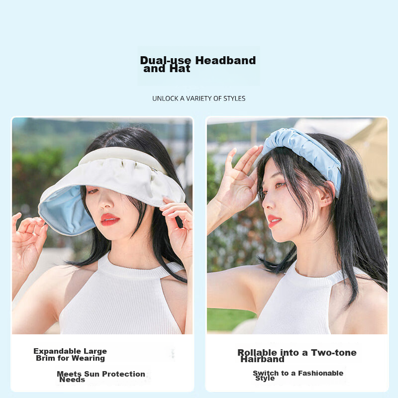 Jingtang Jingpin 2026 New Women's Sun Protection Hat Large Brim Headband Open Top Shell Hat UV Protection Foldable Sunshade Hat