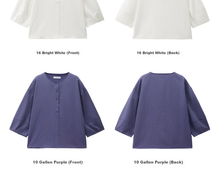 Giordano 2026 New Textured Solid Color Loose Fit Crew Neck Half-Placket Three-Quarter Sleeve Shirt for Women 13346127 21