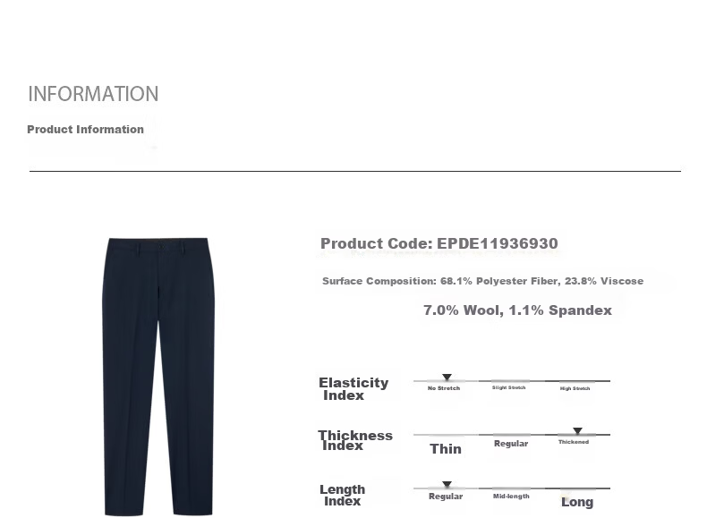 Goldlion Thermal Autumn Winter Warm Slim Fit Business Formal Trousers Men's Dark Blue 34 5