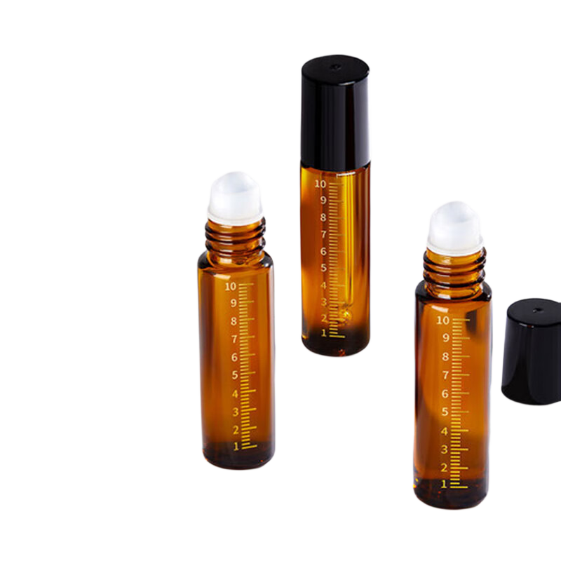 LiQing Lightproof Roller Ball Refill Glass Bottles [10ml*3] Perfume Essential Oil Travel Portable Dispenser