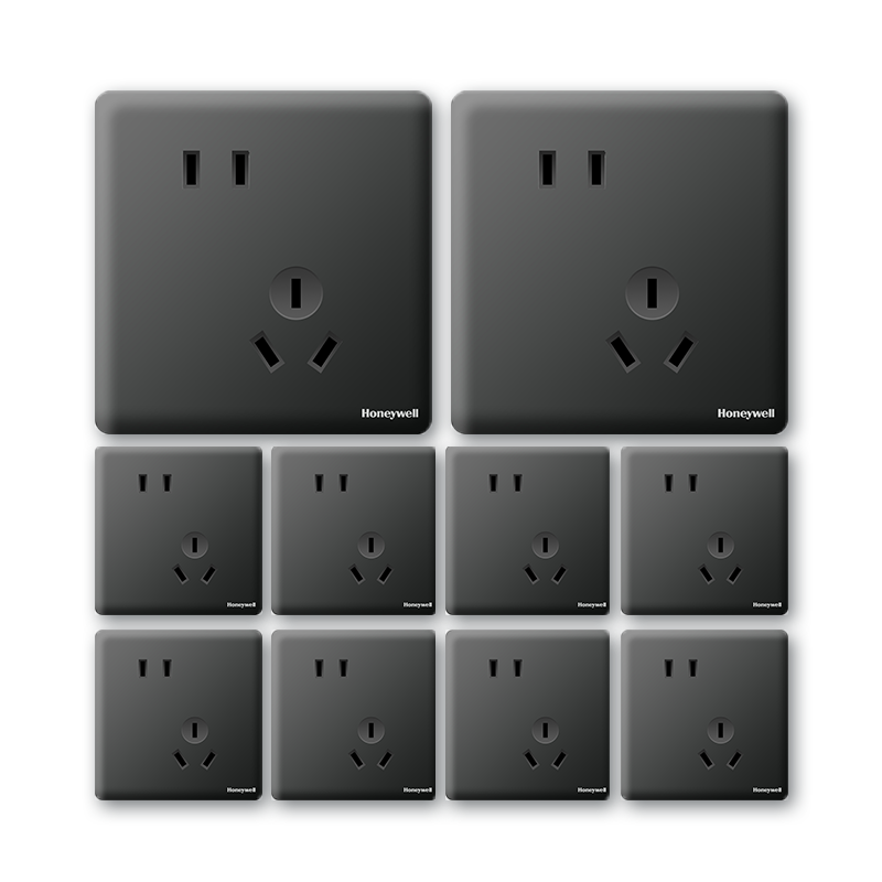 Honeywell Switch Socket Panel, Slanted Five-Hole 10-Pack Bulk Pack, Ultra-Thin Five-Hole Set, A8 Matte Black