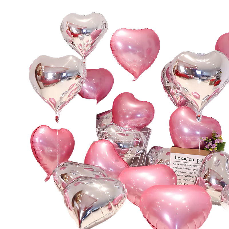 Kuyibao Aluminum Heart-Shaped Balloon, Qixi Valentine's Day Decoration, Romantic Setup, Wedding Proposal Engagement Birthday, Silver Pink Heart-Shaped