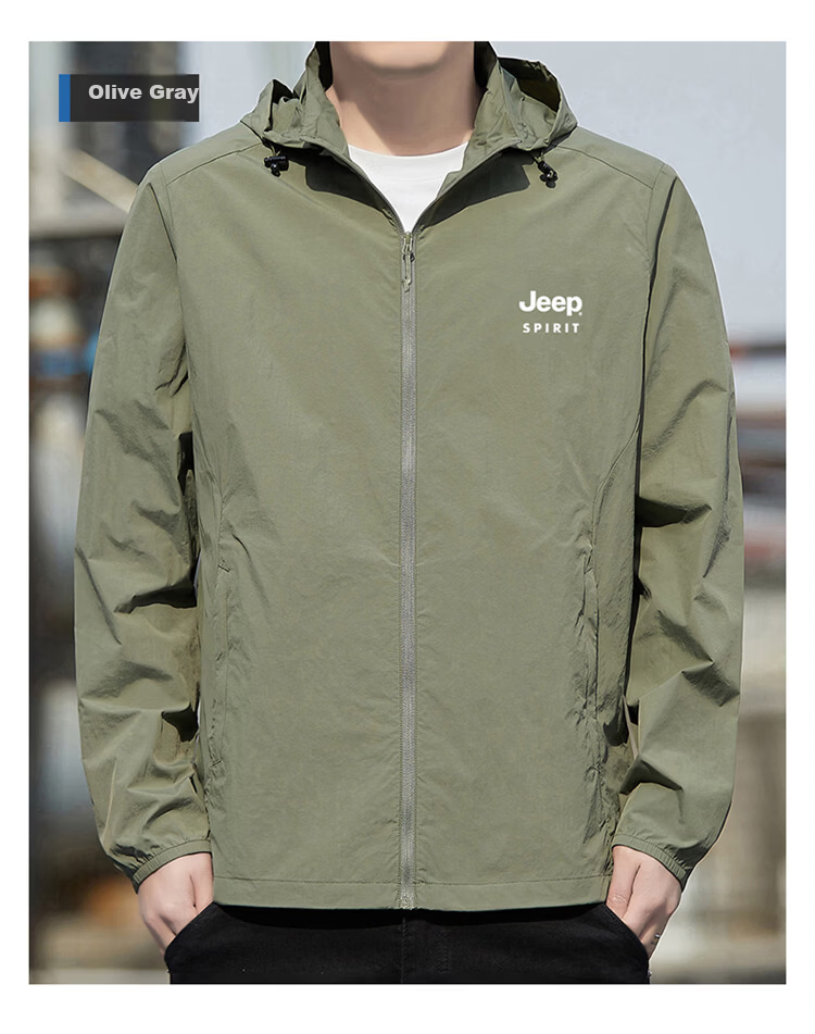 JEEP SPIRIT Men's Summer Ice Silk Breathable Sun Protection Jacket Quick-Dry Outerwear Mountain Gray L 10