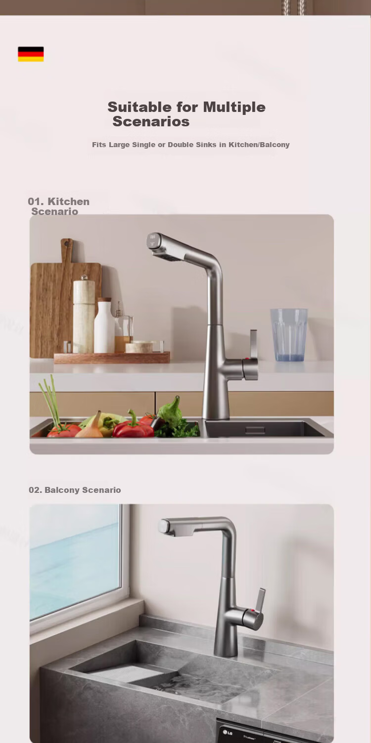 IVORPO [Germany] All-Copper Kitchen Pull-Out Faucet Hot and Cold Two-in-One Rotatable Sink Stretchable Swivel Faucet 16