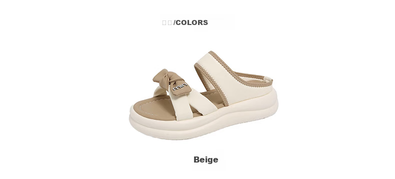 CARTELO Women's Summer Sandals Thick Soft Sole Bow Slip-On Beach Shoes 1883 Beige Size 35 6