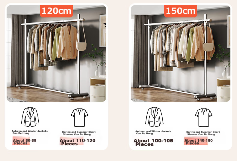 Yicai Nianhua Stainless Steel Floor Clothes Drying Rack Thickened Indoor Hanging Clothes Rod Mobile Balcony Clothes Rack 2858 13