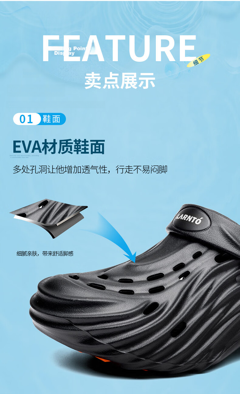 LAORENTOU Men's Summer Slip-Resistant Soft-Soled Clog Sandals LT352 Black Size 44-45 8