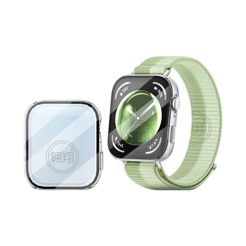 Iboann Compatible Protective Case for Huawei Fit3 Watch, Fit3 Watch Strap, Huawei Watch Fit3 Protective Film, Tempered Glass Film, All-In Full Coverage Case Film, Smart Sports Bracelet, Transparent Soft Shell