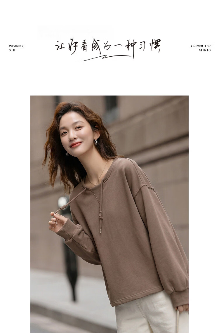Demana [Cloud Oxygen Cotton Series] Spring Lightweight Youth Style Crewneck Hoodie with Drawstring Handmade Knot Drop Shoulder Slim Fit Women's Sweatshirt Premium Feel 15